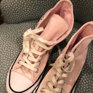Light pink soft velvet-like Converse high tops